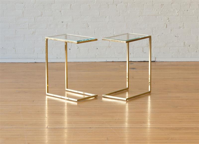 Appraisal: PAIR OF BRASS AND GLASS END TABLES x x in