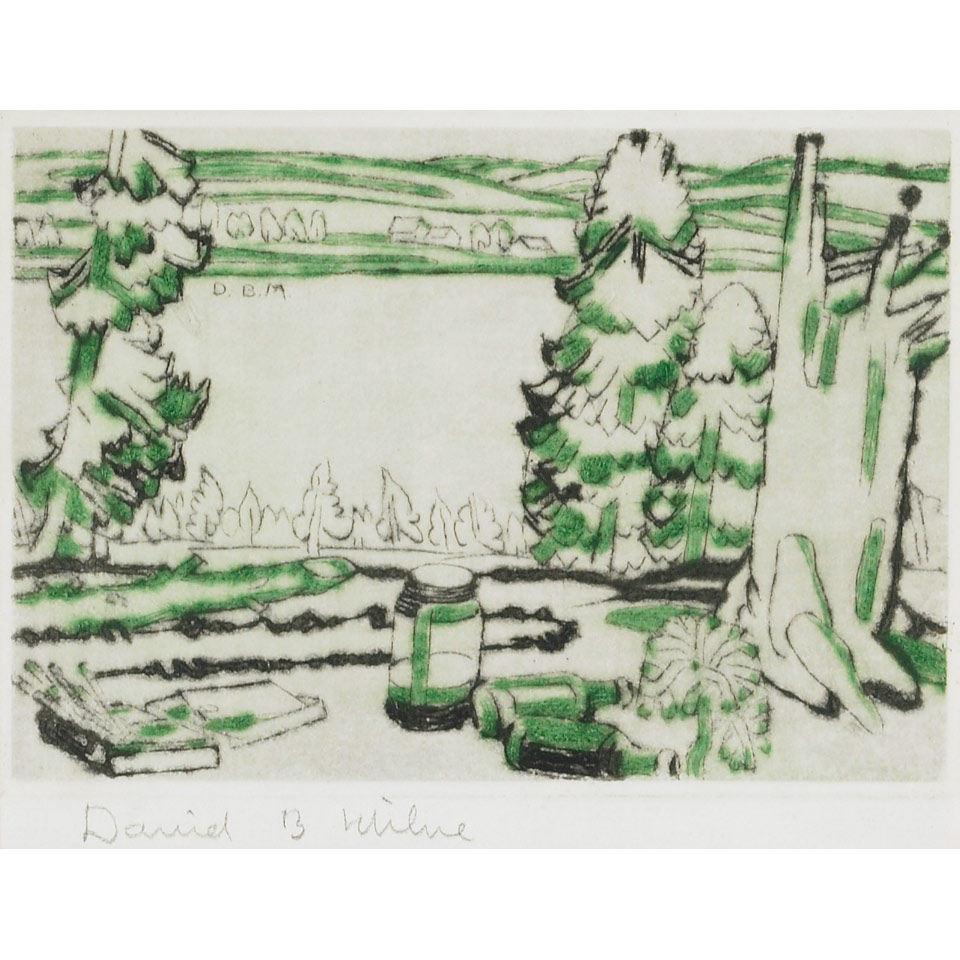 Appraisal: DAVID BROWN MILNE PAINTING PLACE drypoint printed in colours signed