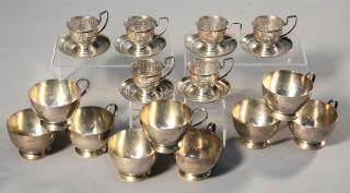 Appraisal: Nine Stieff sterling punch cups with six sterling demitasse frames