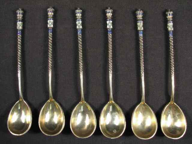 Appraisal: A matched set of six Russian enameled silver spoons Each