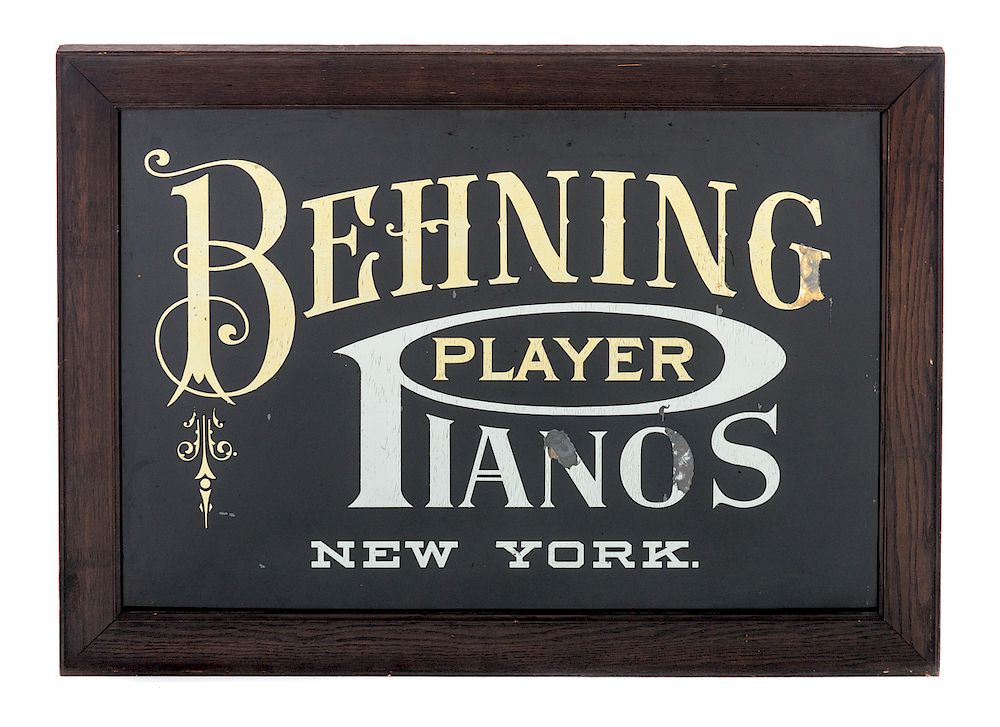 Appraisal: Behning Player Pianos New York Reverse Glass Sign Measures tall