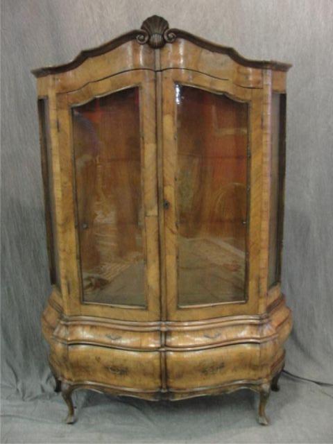 Appraisal: Italian Burlwood Bombe Front China Cabinet with Doors and Drawers