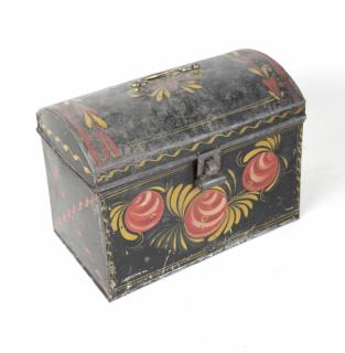 Appraisal: Polychrome Painted Metal Box Polychrome painted metal box with handle