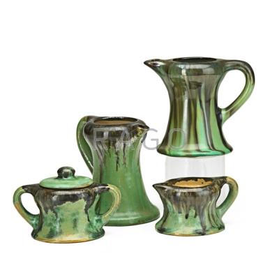 Appraisal: FULPER Four assembled tea-set pieces Flemington Green Flambe Flemington NJ