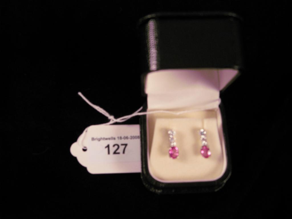 Appraisal: A pair of Pink Sapphire and Diamond Pendant Earrings each