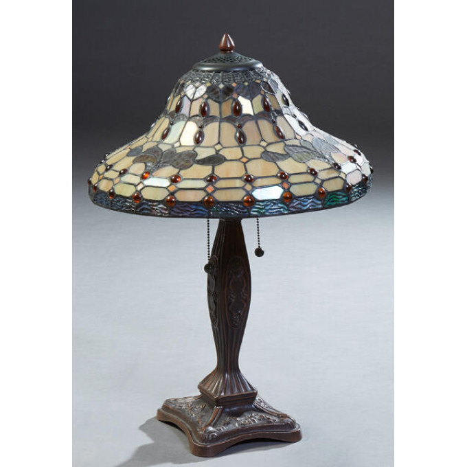 Appraisal: Tiffany Style Table Leaded Glass Lamp late th c the