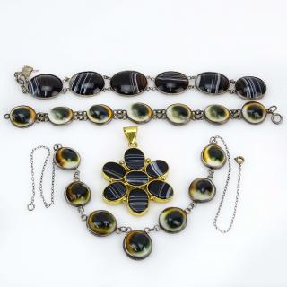 Appraisal: Vintage Cats Eye Operculum Shell and Silver Bracelet and Necklace