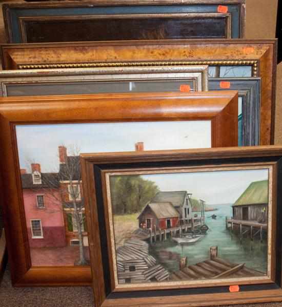 Appraisal: Five framed oil paintings and one framed print subject matters