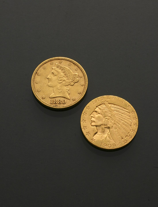 Appraisal: Two U S Half Eagle and Indian Head Five-Dollar Gold