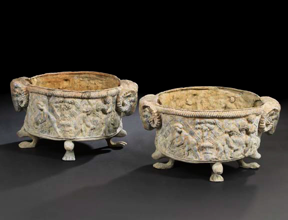 Appraisal: Good Pair of English Cast-Lead Circular Footed Jardinieres in the