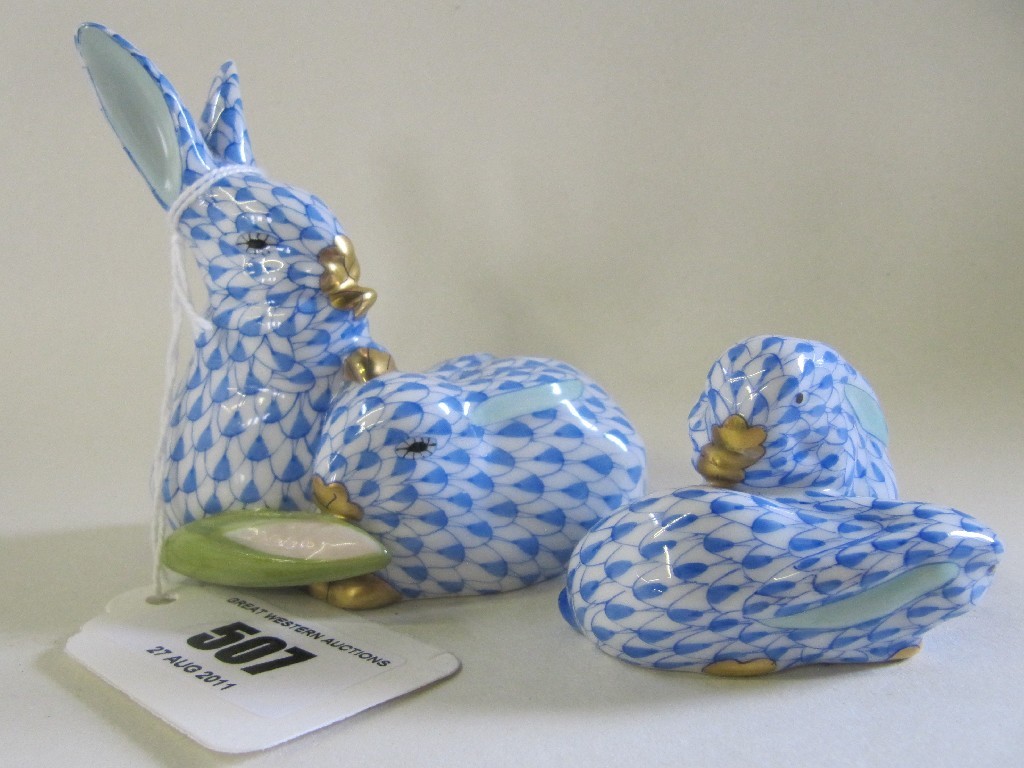 Appraisal: Two Herend rabbit groups with blue scale decoration