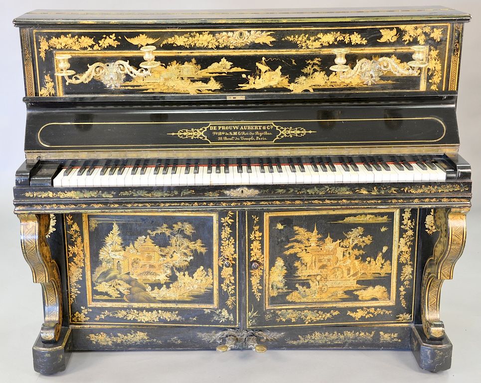 Appraisal: De Prouw Aubert upright piano French chinoiserie decorated with Oriental