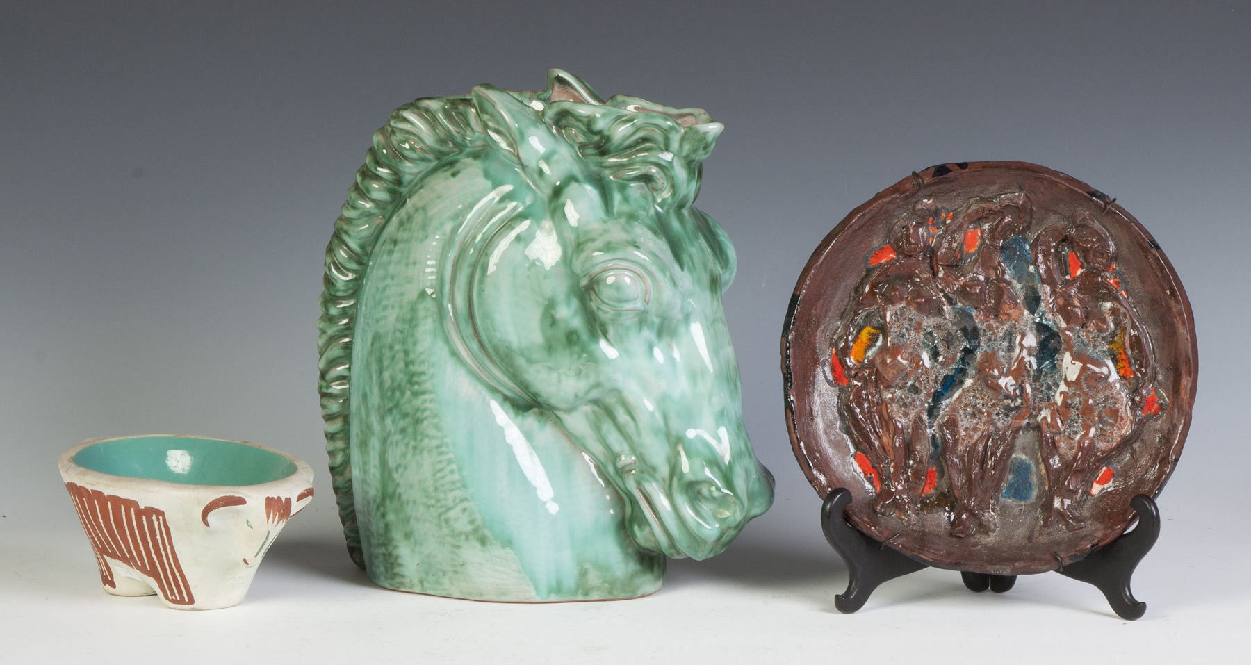 Appraisal: Group of Modern Art Pottery L to R Bull Sgn