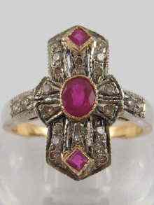 Appraisal: A ruby and diamond Art Deco style ring set in