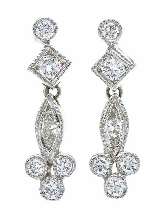 Appraisal: A Pair of Karat White Gold and Diamond Earrings containing