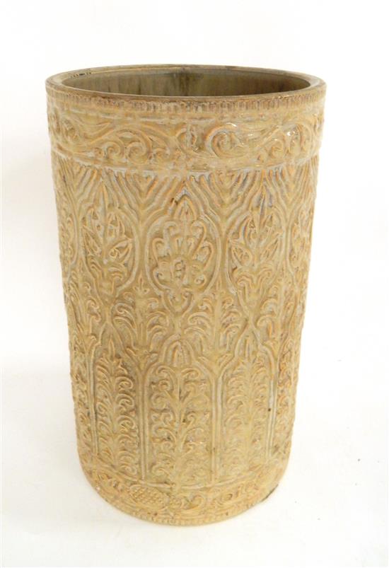 Appraisal: ASIAN Large porcelain umbrella stand cylindrical chartreuse ground intricate scroll