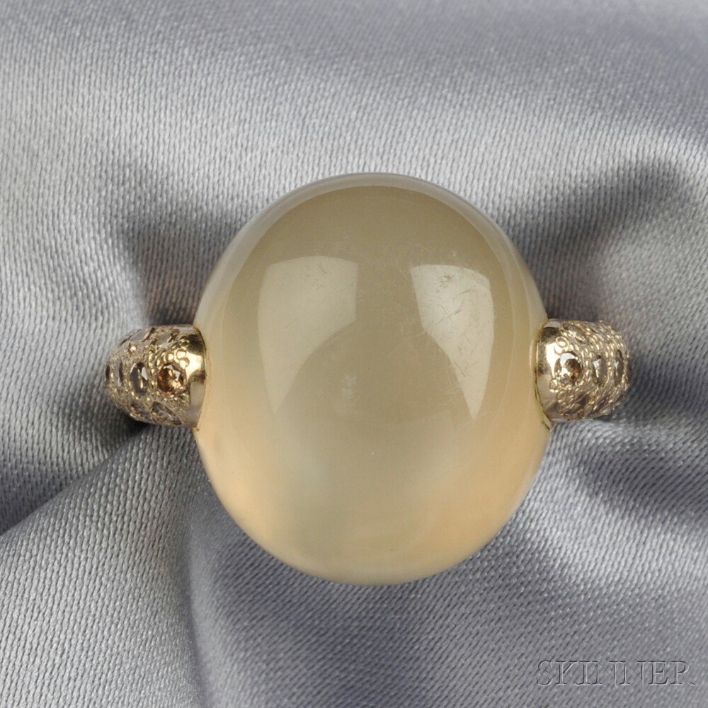 Appraisal: kt Gold Chalcedony and Diamond Ring Pomellato centering a large