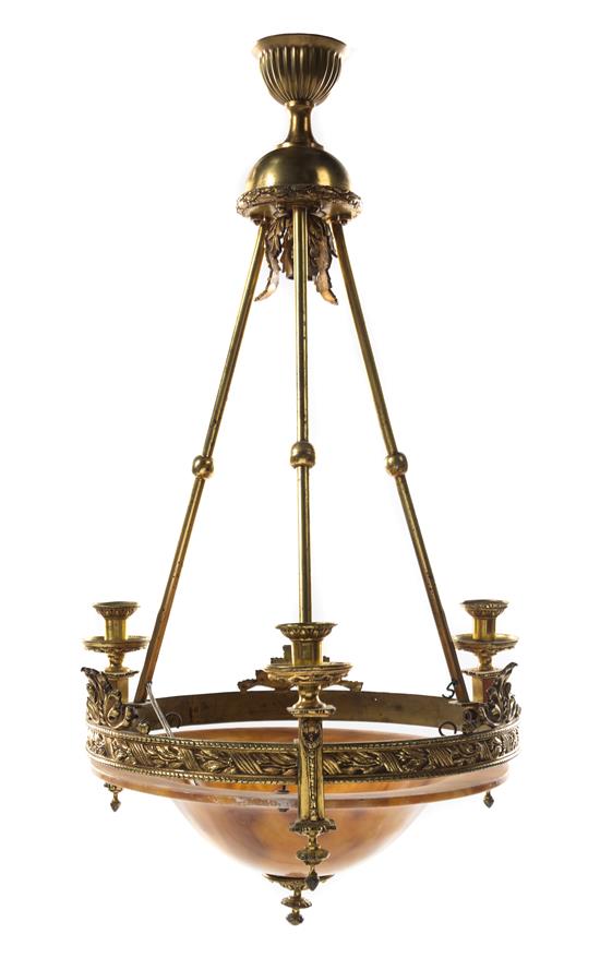 Appraisal: Sale Lot A Continental Gilt Bronze and Alabaster Three-Light Chandelier