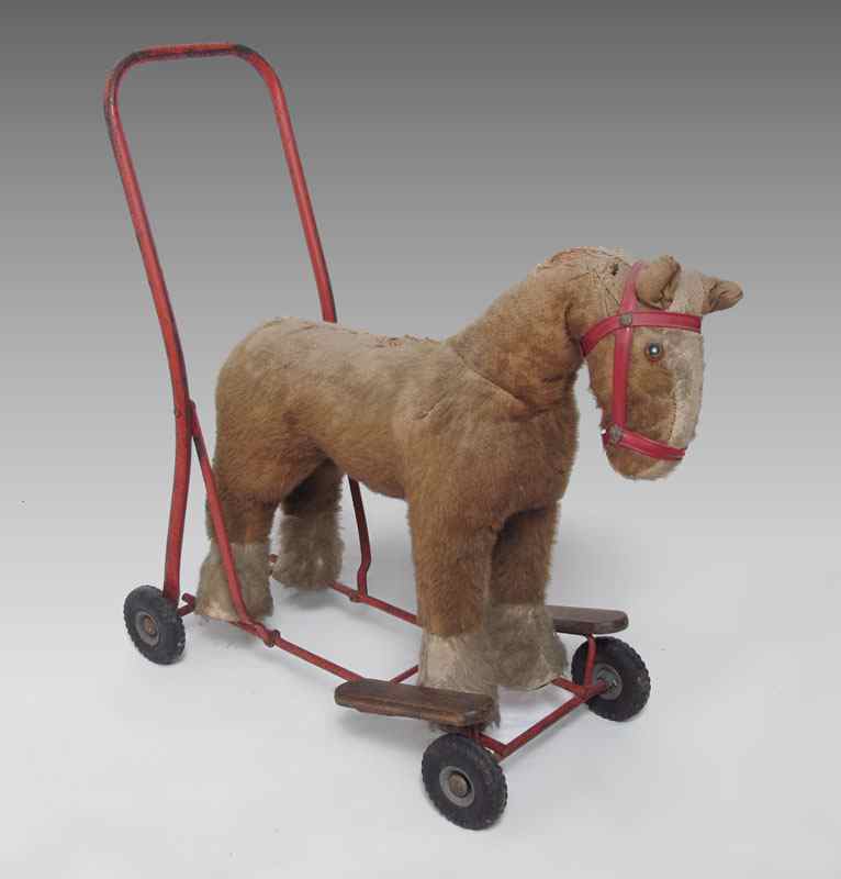 Appraisal: LINES BROS PUSH ALONG HORSE WALKER Mohair body with wood