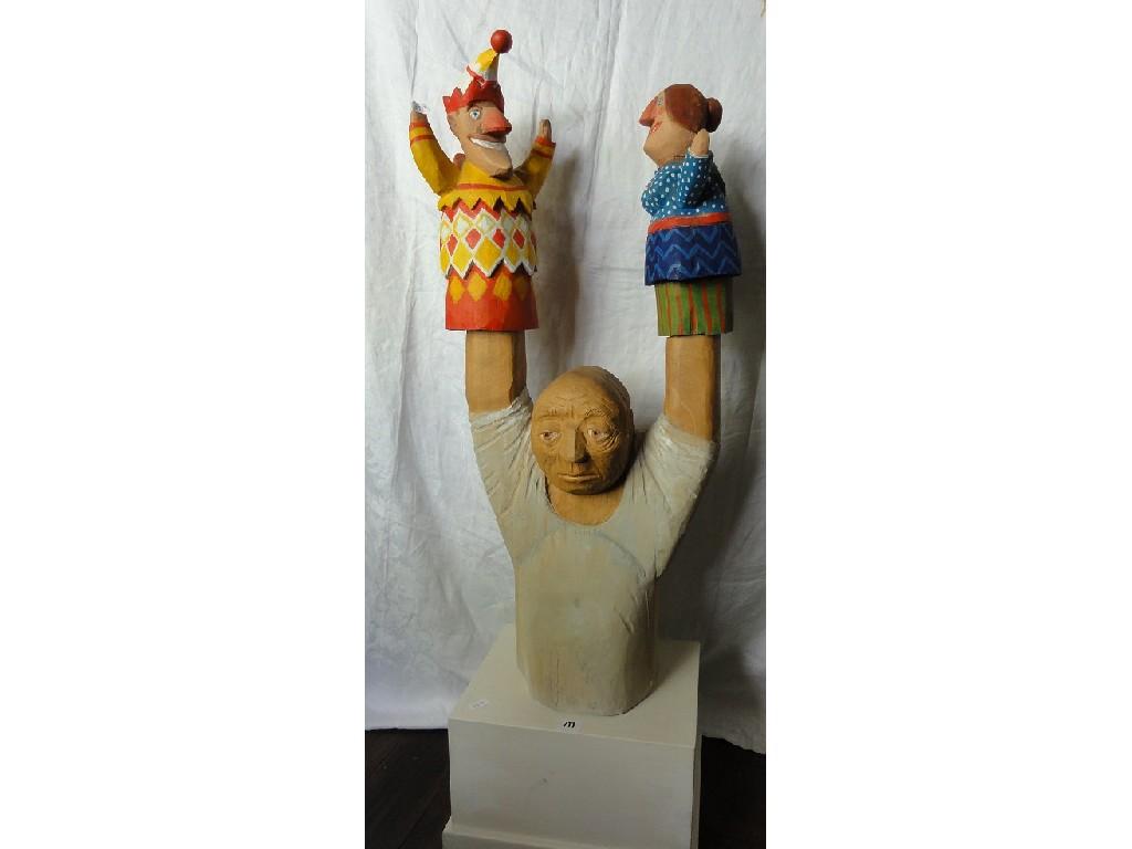 Appraisal: An unusual carved and painted wood sculpture a waist length