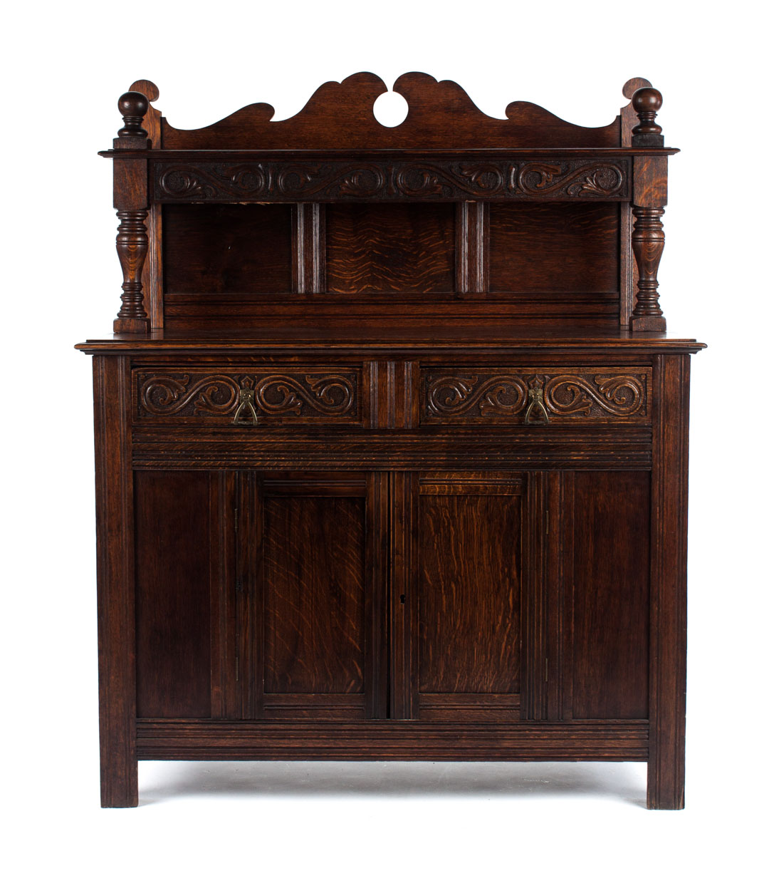 Appraisal: Jacobean Revival carved oak hutch cupboard