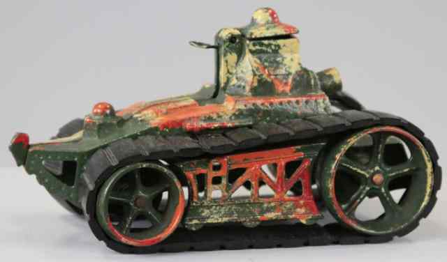 Appraisal: ARCADE TANK TOY Cast iron camouflaged colors opening top hatch