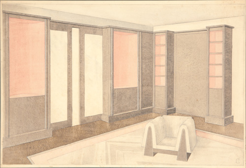 Appraisal: Ernest Boiceau Swiss - Interior Rendering Watercolor and graphite on