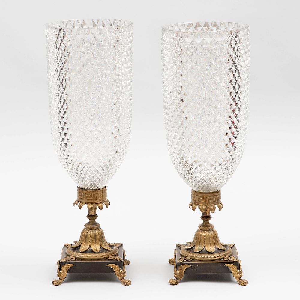 Appraisal: Pair of Regency Ormolu-Mounted Cut Glass Photophores x in diam