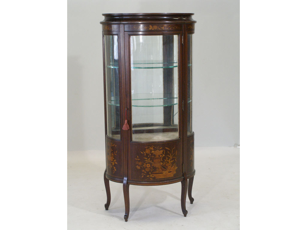 Appraisal: Louis XVI Style Inlaid Curio Cabinet c mahogany vertical form