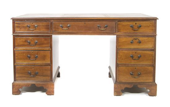 Appraisal: n English Mahogany Pedestal Desk having a rectangular tooled leather