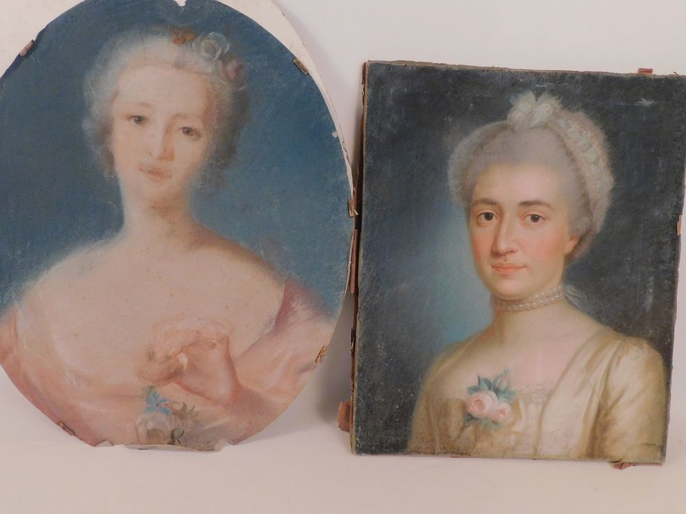 Appraisal: ANTIQUE PASTEL PORTRAITS Two antique unframed pastel portraits of classical