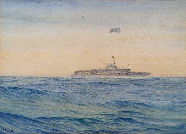 Appraisal: HAROLD WYLLIE - View of the Aircraft Carrier HMS Courageous