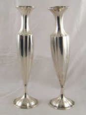 Appraisal: A pair of slim continental silver German assay vases ht