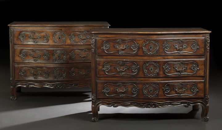 Appraisal: Rare Pair of Louis XV Provincial Walnut Commodes mid- th