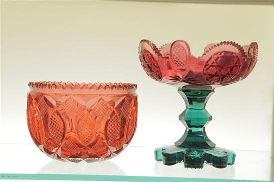 Appraisal: TWO PIECES OF COLORED CUT GLASS A two colored compote