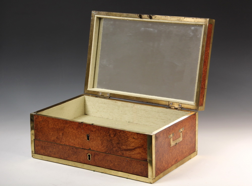 Appraisal: TH C CHINESE EXPORT JEWELRY BOX - Brass-Bound Madrona Burl