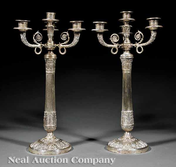 Appraisal: A Handsome Pair of French Silverplate Five-Light Candelabra th c