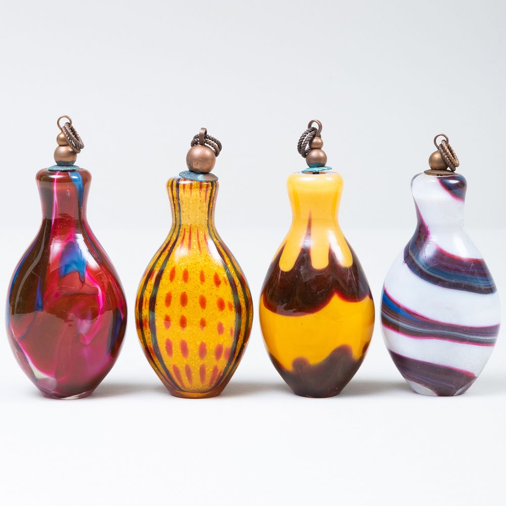 Appraisal: Group of Four Bavarian Internally Decorated Glass Snuff Bottles With