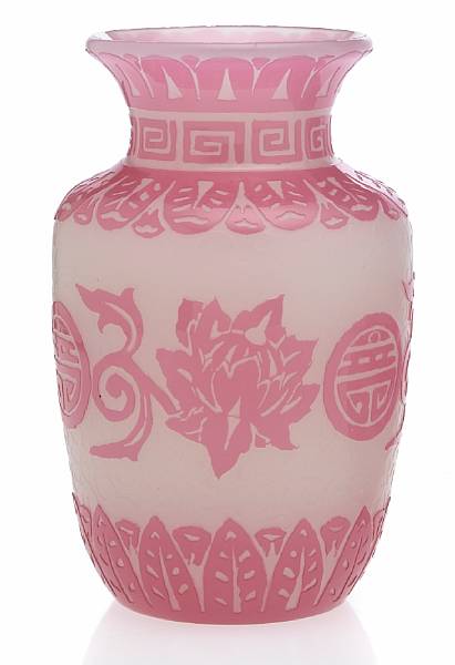 Appraisal: A Steuben Rosaline over alabaster acid-etched glass vase circa in