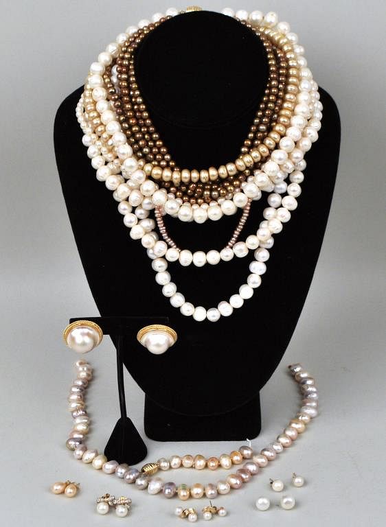 Appraisal: Seven Fresh Water Pearl Necklaces with K gold clasps together