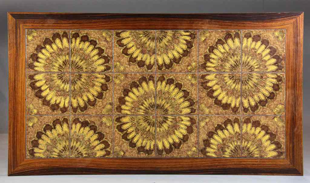 Appraisal: A Fine Rosewood Mid Century Coffee TableHaving inset tiles in