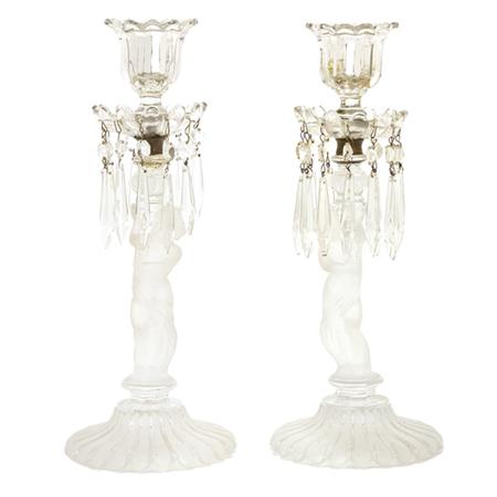 Appraisal: Pair of Baccarat Pressed Glass Candlesticks Estimate -