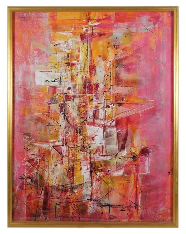 Appraisal: Abstract cityscape painting on paper by Murray Jones American th