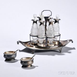 Appraisal: George III Sterling Silver Cruet Stand and Two French Silver