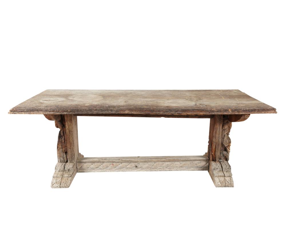 Appraisal: RENAISSANCE-STYLE CARVED PINE TABLECondition heavily weathered large losses splits and