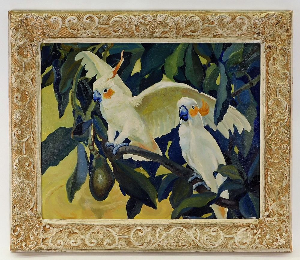 Appraisal: American Naturalist Jungle Cockatiel Painting United States th Century Depicts