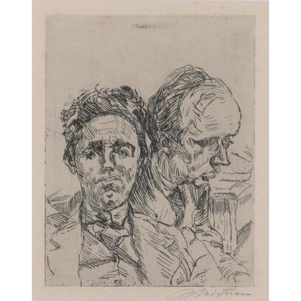 Appraisal: LUDWIG MEIDNER GERMANY - DOPPELBILDNIS MIT JOHANNES R BECHER ETCHING