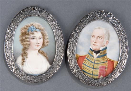 Appraisal: Miniature painted portraits on porcelain of General Thomas Pollock and