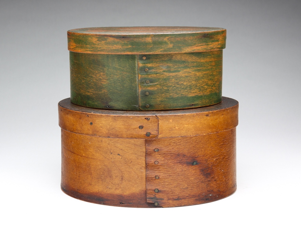 Appraisal: TWO AMERICAN PANTRY BOXES Second half th century Round bentwood