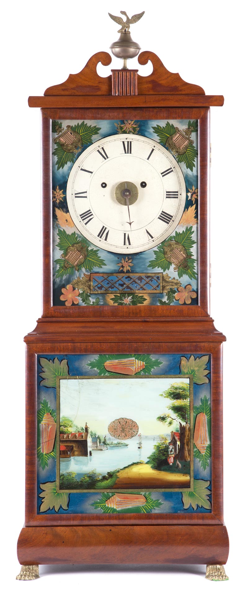 Appraisal: Federal mahogany and eglomise shelf alarm clock circa in the